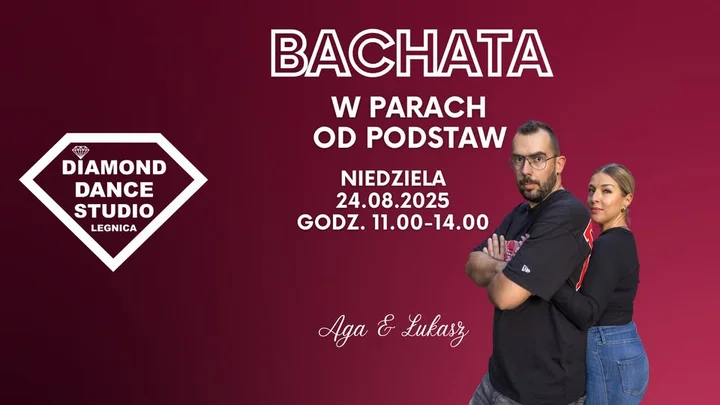 Obrazek przedstawia grafikę promocyjną wydarzenia Wprowadzenie do bachaty w parach — warsztaty dla początkujących w Legnicy