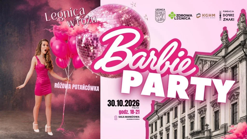 Grafika promocyjna wydarzenia Barbie Party – różowa potańcówka