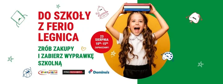 Obrazek przedstawia grafikę promocyjną wydarzenia Rodzinny event Do szkoły w Ferio Legnica