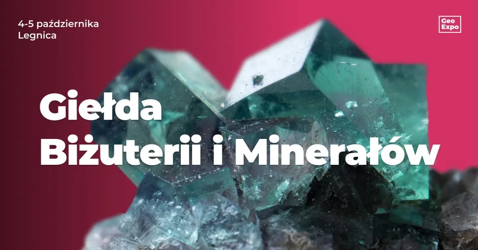 Obrazek przedstawia grafikę promocyjną wydarzenia Wystawa biżuterii i minerałów w Legnicy