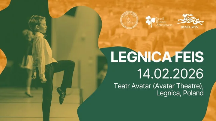 Grafika promocyjna wydarzenia Legnica Feis — zawody w tańcu irlandzkim w Teatrze AVATAR (14 lutego 2026)
