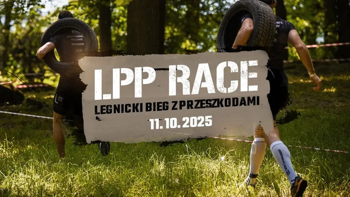 Obrazek przedstawia grafikę promocyjną wydarzenia Bieg z przeszkodami LPP RACE V — Legnica, październik 2025