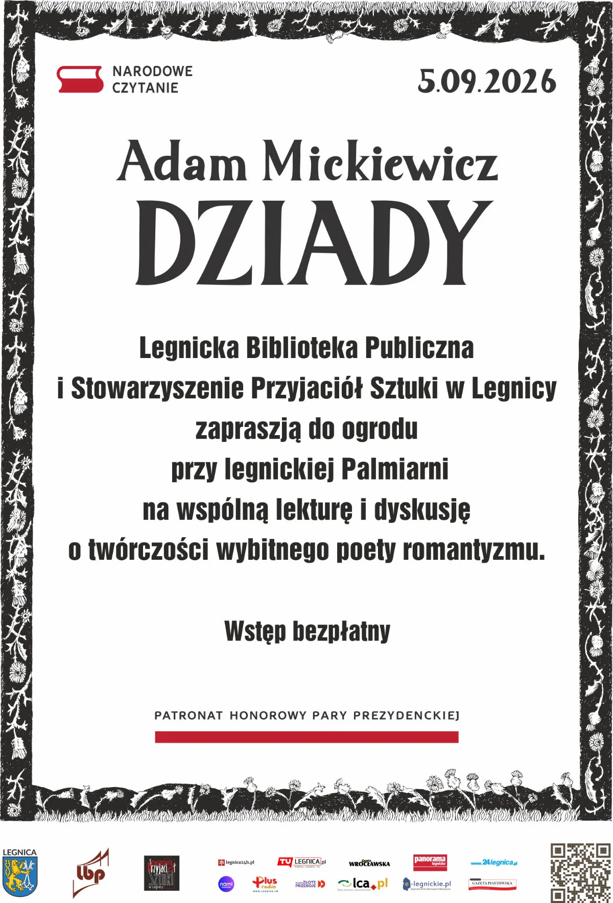 Grafika promocyjna wydarzenia Narodowe Czytanie 2026. Adam Mickiewicz – Dziady