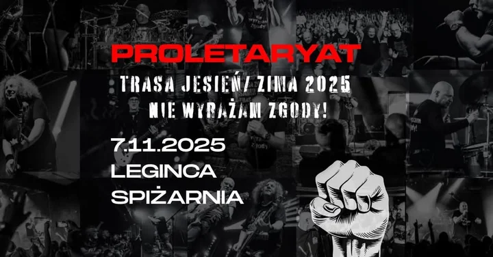 Grafika promocyjna wydarzenia PROLETARYAT w Legnicy — koncert 7 listopada 2025 w Spiżarni
