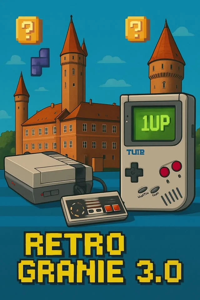Obrazek przedstawia grafikę promocyjną wydarzenia Legnickie spotkanie miłośników retro gier i giełda sprzętu – 15 listopada