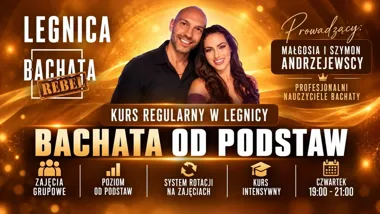Grafika promocyjna wydarzenia Bachata w parach – kurs od podstaw w Legnicy