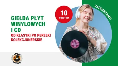 Grafika promocyjna wydarzenia Giełda winyli, kompaktów i kaset w Ferio Legnica – muzyczne łowy dla kolekcjonerów i fanów retro brzmień