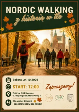Grafika promocyjna wydarzenia Nordic Walking z historią w tle