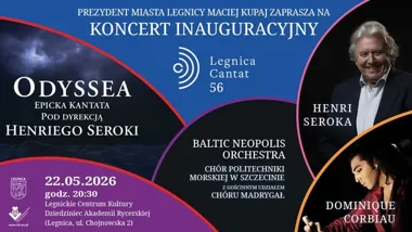 Grafika promocyjna wydarzenia „Odyssea” — wizualny koncert inauguracyjny Legnica Cantat 56 w Legnicy