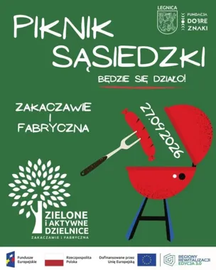 Grafika promocyjna wydarzenia Piknik sąsiedzki „Zielone i aktywne dzielnice – Zakaczawie i Fabryczna”