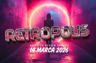 Grafika promocyjna wydarzenia Retropolis — kultowa impreza retro w 7th Heaven Legnica, 14 marca 2026