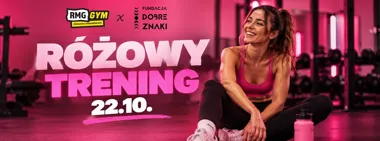 Grafika promocyjna wydarzenia Różowy Trening w RMG GYM Legnica: ruch i profilaktyka