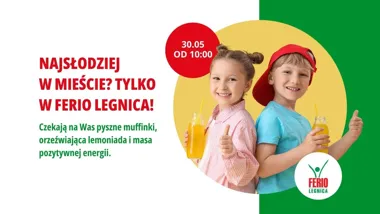 Grafika promocyjna wydarzenia Słodki Dzień Dziecka w Ferio Legnica – darmowe muffinki i lemoniada
