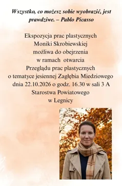 Grafika promocyjna wydarzenia Wystawa prac plastycznych Moniki Skrobiewskiej w Legnicy