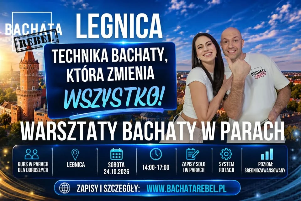 Grafika promocyjna wydarzenia Warsztaty Bachaty w Parach w Legnicy – technika tańca
