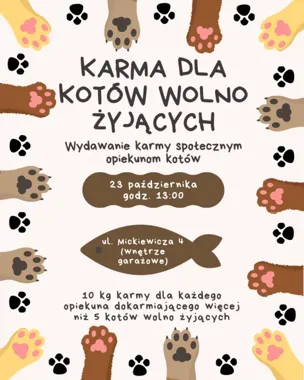 87 worków karmy dla kotów wolno żyjących. Jest ważny warunek